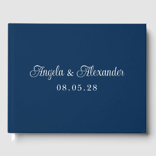 Blauw en Witte Mooie Kromme Script Bruiloft Gastenboek (Voorkant)