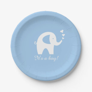 Blauw en witte olifant baby shower papieren borden bordje
