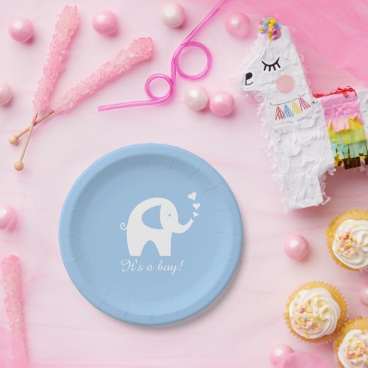 Blauw- en witte olifantenpapier bord baby shower (Feest)