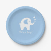 Blauw- en witte olifantenpapier bord baby shower (Voorkant)