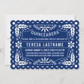 Blauw en witte papel picado Quinceañera Kaart (Voorkant)