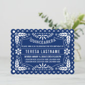 Blauw en witte papel picado Quinceañera Kaart (Staand voorkant)