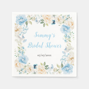 Blauw en Witte Pioen Bloemen Bruidsdouche Servet