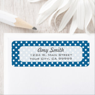 Blauw en witte polka stippen etiket