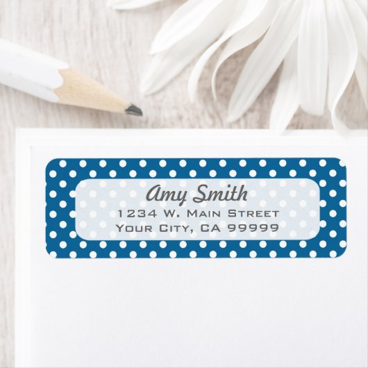 Blauw en witte polka stippen etiket (Insitu)