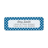 Blauw en witte polka stippen etiket (Voorkant)