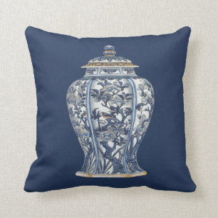 Blauw- en witte porseleinen Vase door Vision Studi Kussen