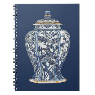 Blauw- en witte porseleinen Vase door Vision Studi Notitieboek