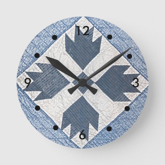 Blauw en witte quilt ronde klok (Voorkant)