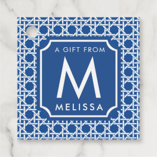 Blauw- en witte riet   Rattan   Monogram Bedankjes Labels