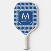 Blauw- en witte riet | Rattan | Monogram Pickleball Paddle (Voorkant)