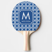 Blauw- en witte riet | Rattan | Monogram Tafeltennisbatje (Voorkant)