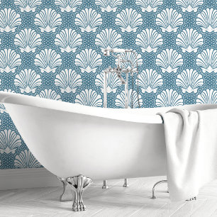 Blauw En Witte Schelp Behang