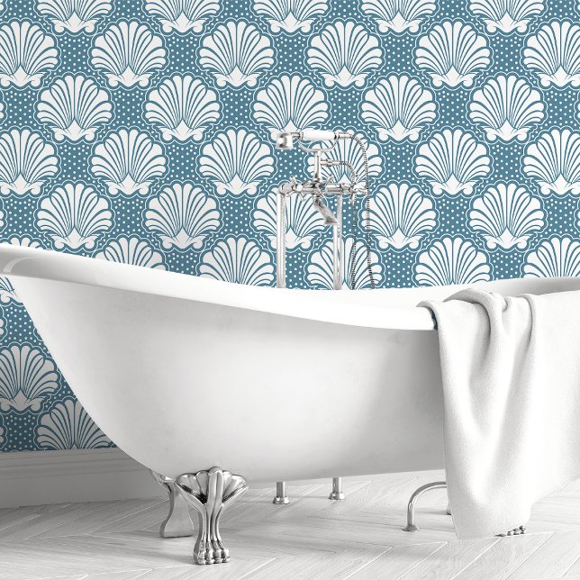 Blauw En Witte Schelp Behang (Creator heeft geüpload)
