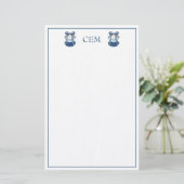 Blauw en Witte Schelpen en Lint Monogram Briefpapier (Staand voorkant)