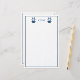 Blauw en Witte Schelpen en Lint Monogram Briefpapier