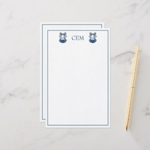 Blauw en Witte Schelpen en Lint Monogram Briefpapier
