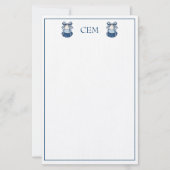 Blauw en Witte Schelpen en Lint Monogram Briefpapier (Voorkant)