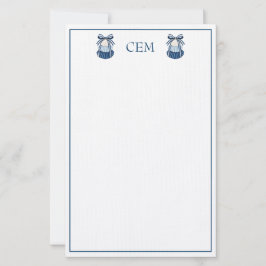 Blauw en Witte Schelpen en Lint Monogram Briefpapier