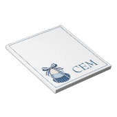 Blauw en Witte Schelpen en Lint Monogram Notitieblok (Schuin)