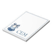 Blauw en Witte Schelpen en Lint Monogram Notitieblok (Linkerzijde)