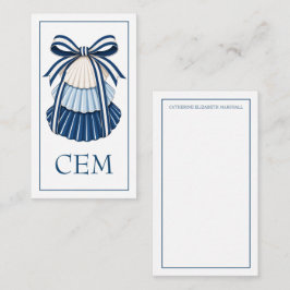 Blauw en Witte Schelpen en Lint Monogram Notitiekaartje
