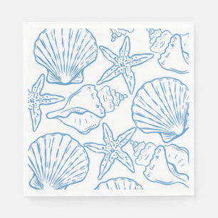 Blauw en Witte Schelpen Strand Design Servet