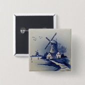 Blauw en Witte Schilderen van het Kunstwerk van h Vierkante Button 5,1 Cm (Voorkant /achterkant)