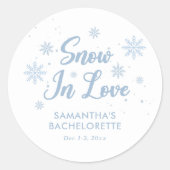 Blauw en Witte Sneeuw verliefd Winter vrijgezellen Ronde Sticker (Voorkant)