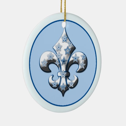 Blauw en witte Snowflake Fleur de Lis Ornament (Rechts)
