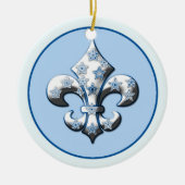 Blauw en witte Snowflake Fleur de Lis Ornament (Voorkant)