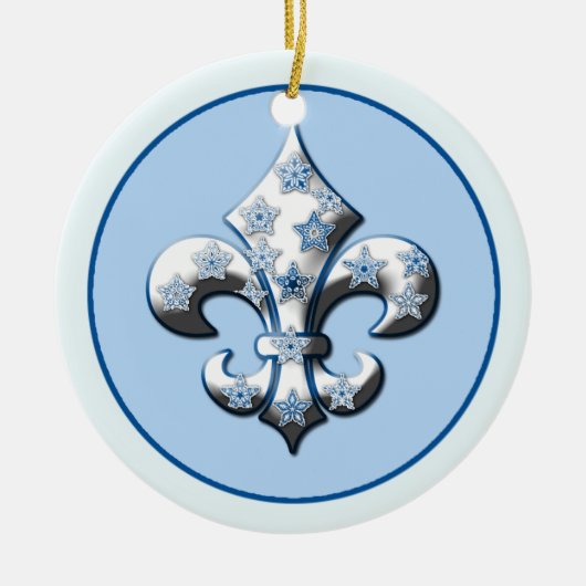 Blauw en witte Snowflake Fleur de Lis Ornament (Voorkant)