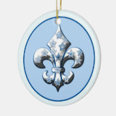 Blauw en witte Snowflake Fleur de Lis Ornament (Links)