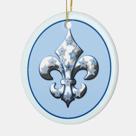 Blauw en witte Snowflake Fleur de Lis Ornament (Links)