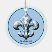 Blauw en witte Snowflake Fleur de Lis Ornament (Achterkant)