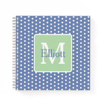 Blauw en Witte Stippen Met Groene Monogram