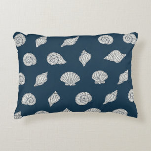 Blauw en Witte Strand Kustschelpen Accent Kussen