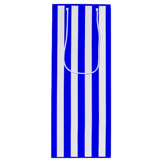 Blauw en witte streep wijn cadeautas (Voorkant)