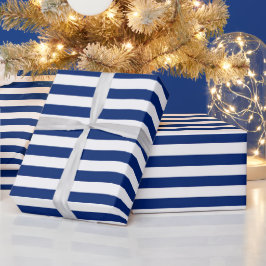Blauw en Witte Strepen Cadeaupapier