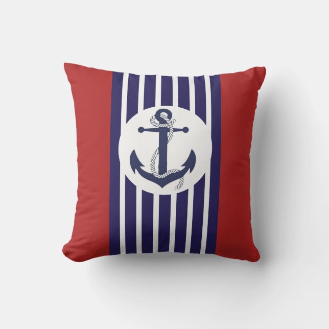 Blauw En Witte Strepen Met Anker Buitenkussen (Voorkant)