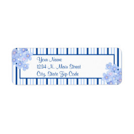 Blauw En Witte Strepen Met Bloemensnijwerk Etiket