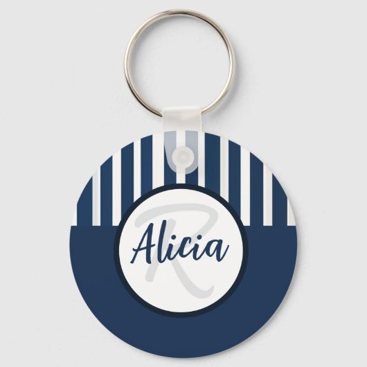 Blauw en witte strepen met kleurblok sleutelhanger (Voorkant)