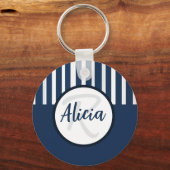 Blauw en witte strepen met kleurblok sleutelhanger (Voorkant)