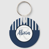 Blauw en witte strepen met kleurblok sleutelhanger (Achterkant)