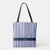 Blauw en Witte Strepen Modern Monogram Tote Bag (Achterkant)