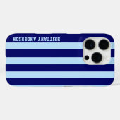 Blauw en witte strepen patroon gepersonaliseerd Case-Mate iPhone case (Achterkant (horizontaal))