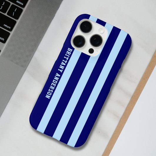 Blauw en witte strepen patroon gepersonaliseerd Case-Mate iPhone case