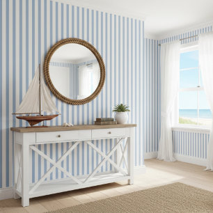 Blauw en witte strepen strandhuis behang