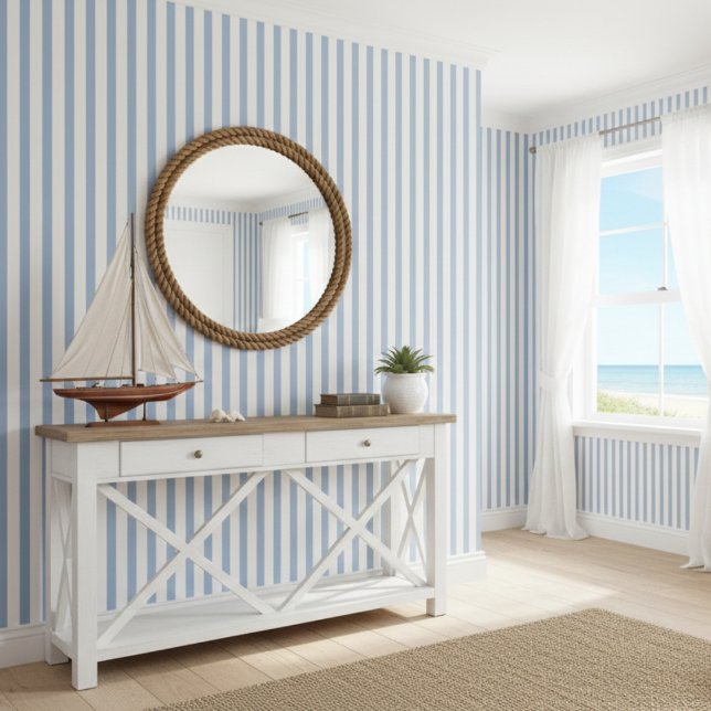 Blauw en witte strepen strandhuis behang (Creator heeft geüpload)