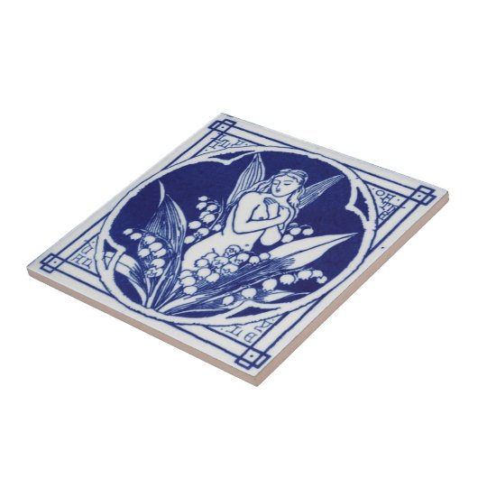 Blauw en witte tegel c1875 Mintons ontwerp Tegeltje (Zijkant)